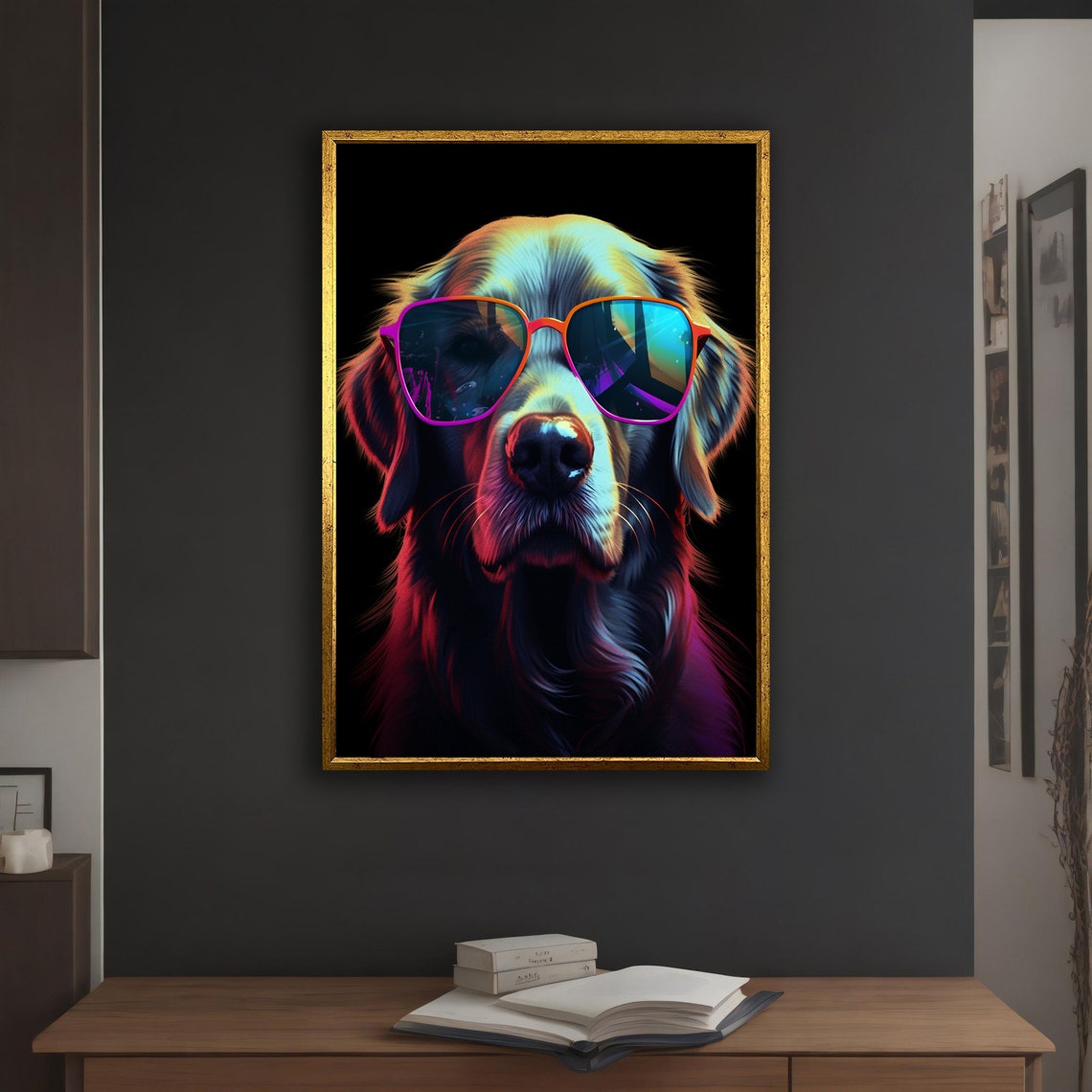 Cool Golden Retriever Neon Sunglasses Pop Art Funny Dog Poster - Image 5