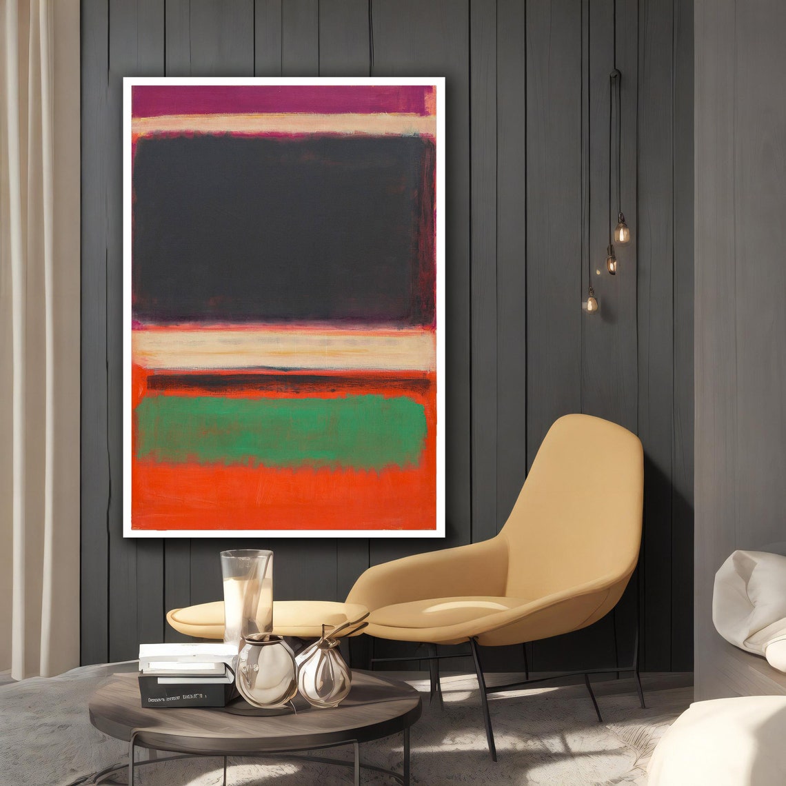 Magenta Black Cream Green Color Field Abstract Rothko Style Art Poster - Image 2
