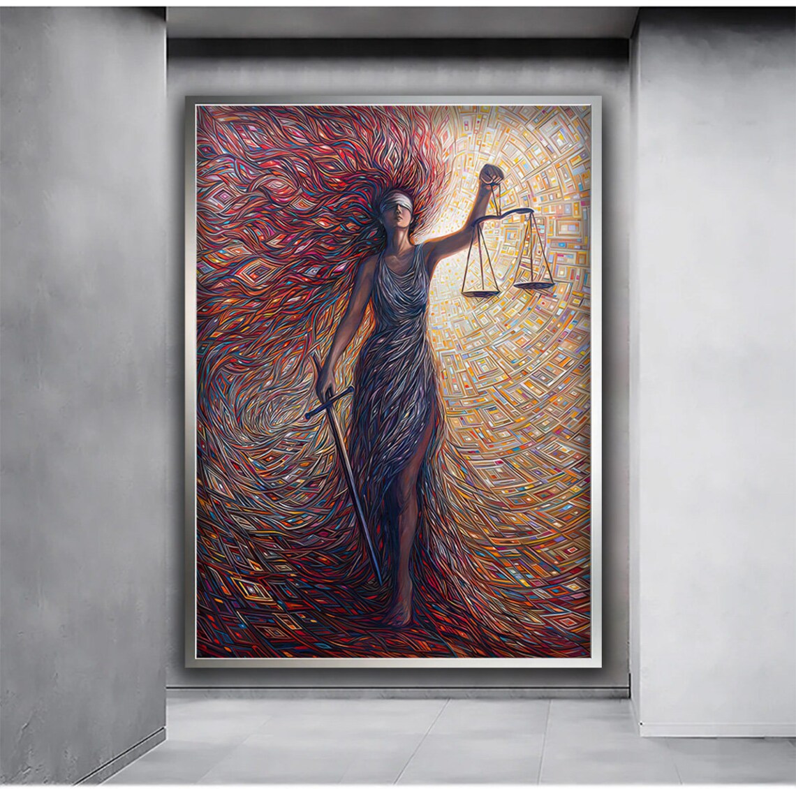 Lady Justice Blindfolded Scales Mosaic Law Office Elegant Decor Wall Art - Image 3