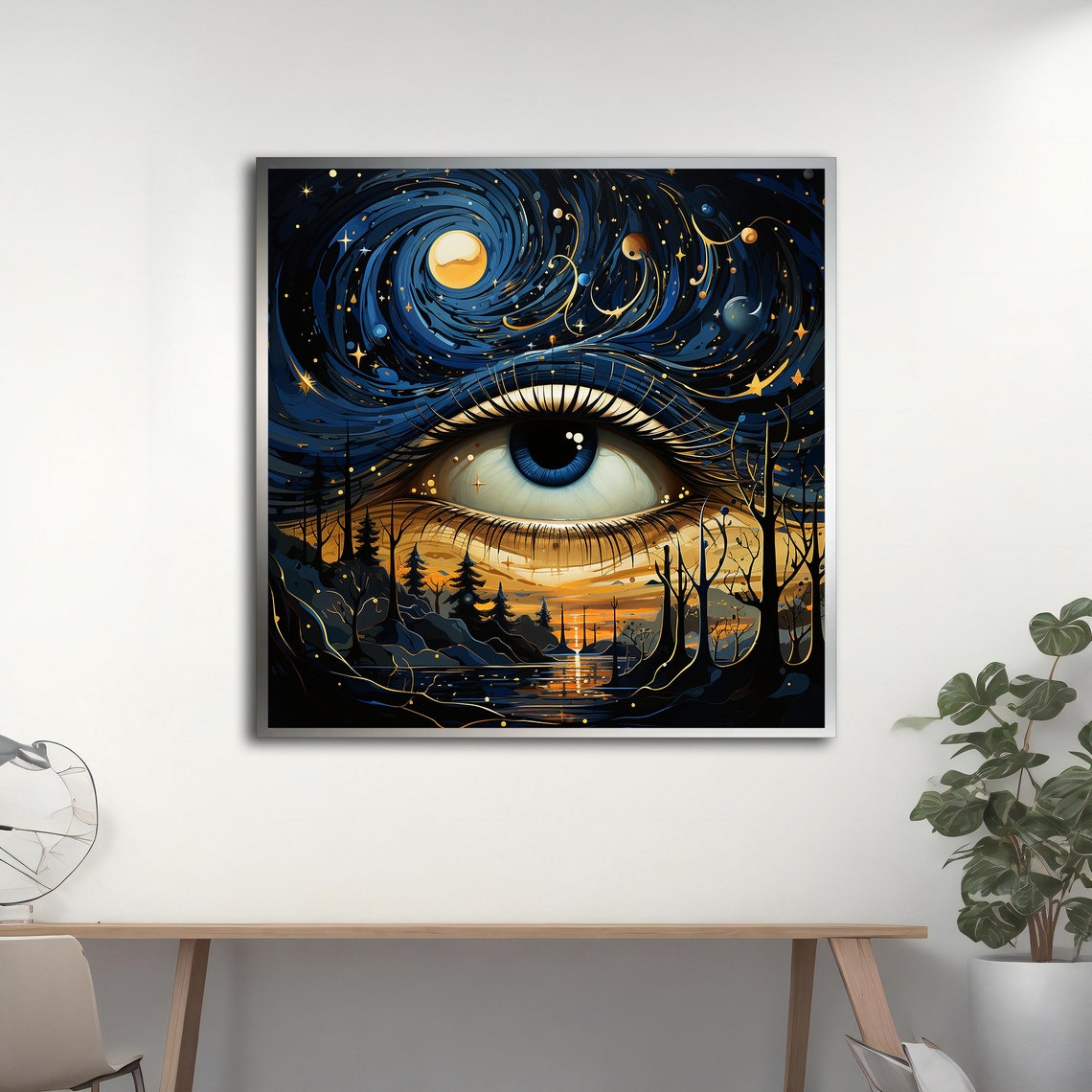 Cosmic Eye Night Sky Stars Forest Lake Surreal Dreamy Galaxy Wall Art - Image 3
