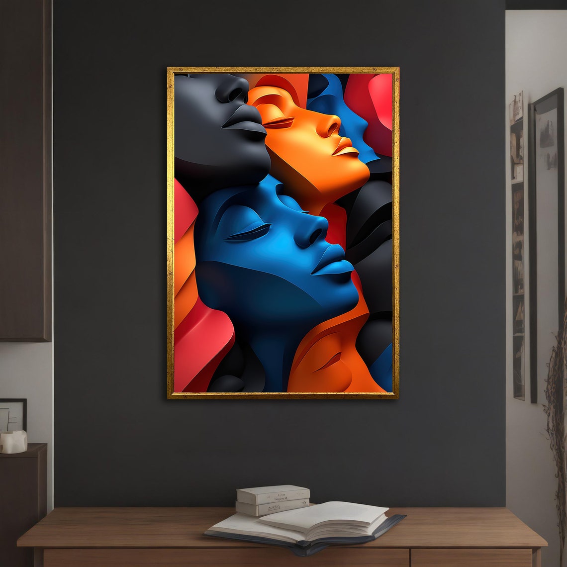 Colorful 3D Abstract Faces Blue Orange Black Modern Portrait Art Print - Image 5