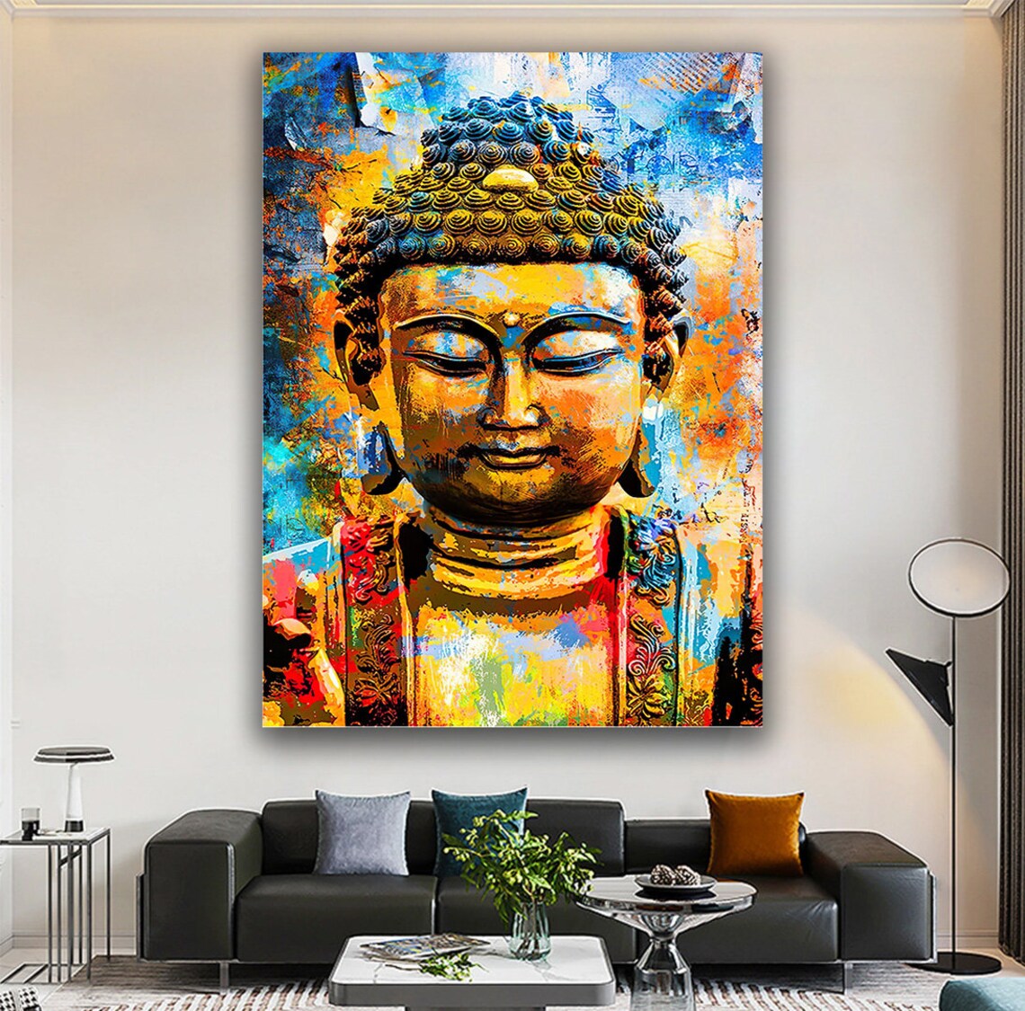 Colorful Buddha Portrait Golden Serene Face Spiritual Zen Meditation Poster - Image 5