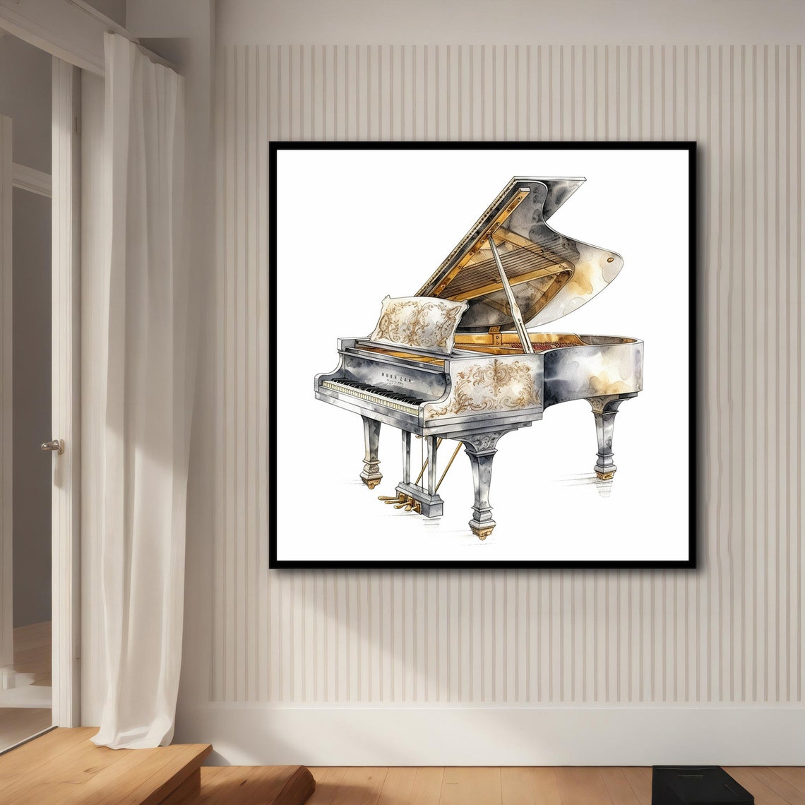 Elegant White Grand Piano Watercolor Gold Ornamental Music Art Print - Image 4