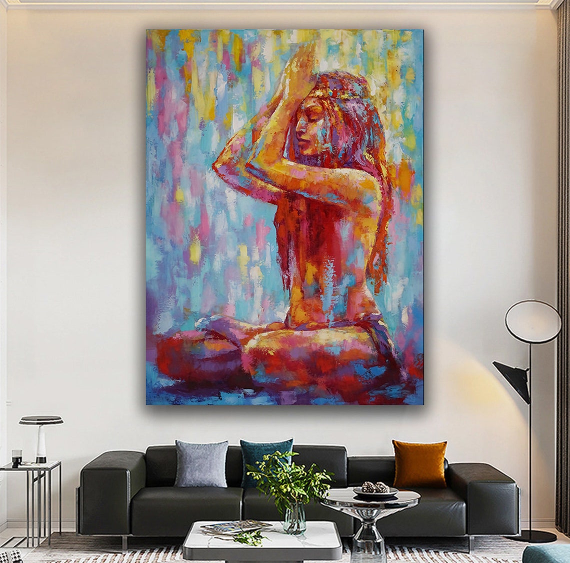 Colorful Abstract Woman Portrait Vibrant Rainbow Brushstroke Wall Art - Image 4