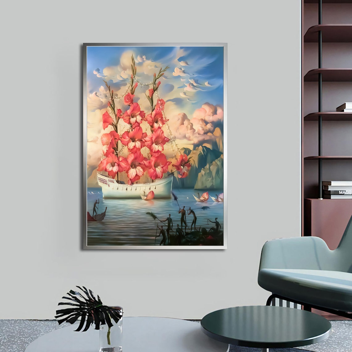 Flower Ship Pink Gladiolus Sails Surreal Ocean Voyage Art Poster Print - Image 5