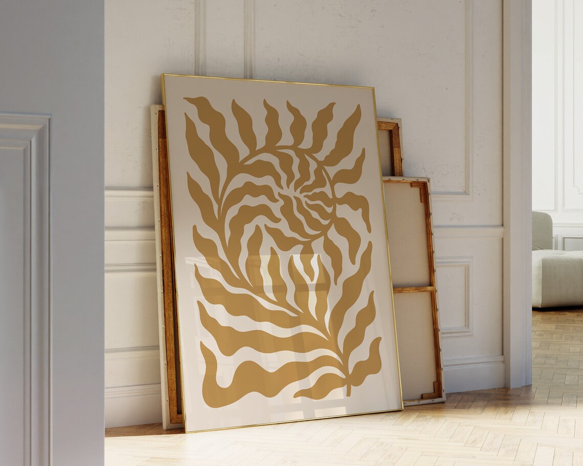Mustard Yellow Botanical Leaf Abstract Neutral Organic Art Poster