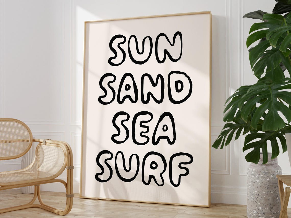 Sun Sand Sea Surf Bubble Letter Beach Vacation Quote Wall Poster - Image 2