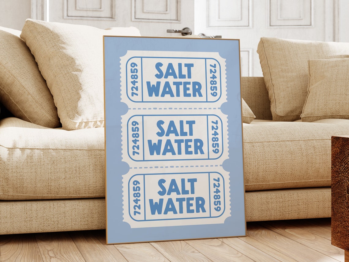 Salt Water Blue Raffle Ticket Style Coastal Beach Wall Poster - Image 3
