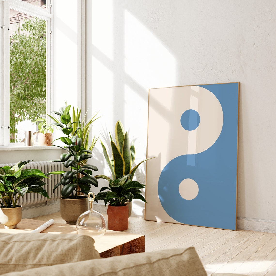 Blue and Cream Yin Yang Minimal Abstract Zen Meditation Poster - Image 2