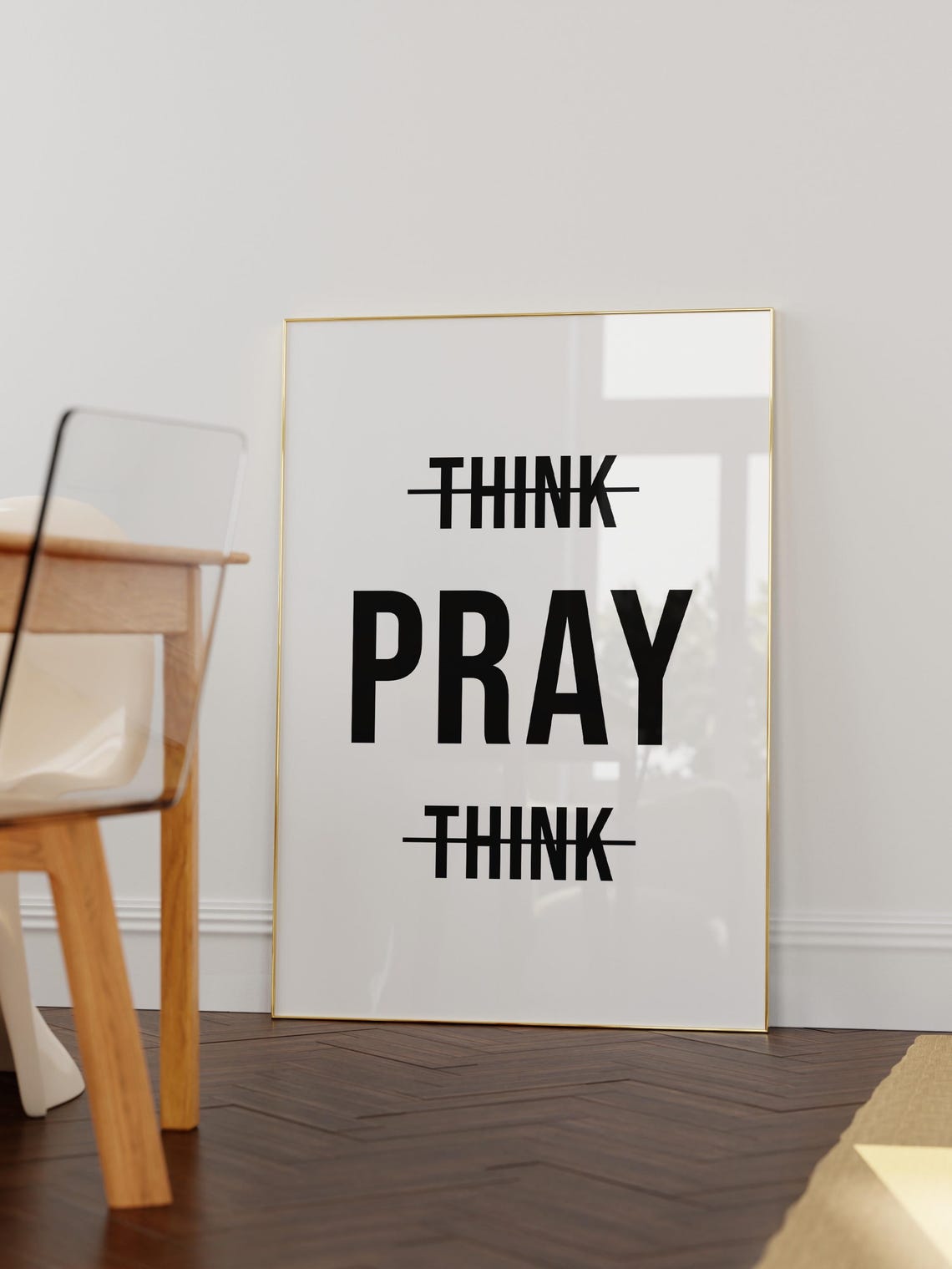Stop Thinking Start Praying Bold Minimalist Christian Quote Poster