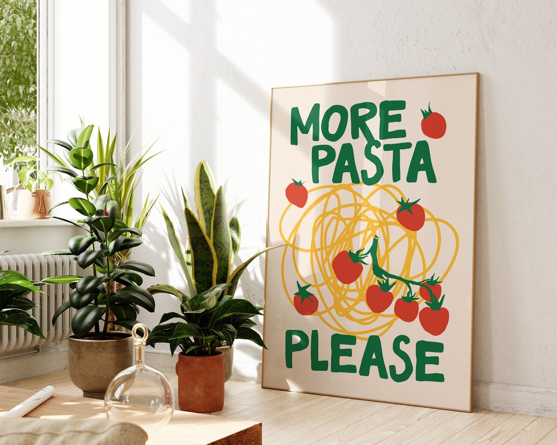 More Pasta Please Green Italian Kitchen Spaghetti Quote Poster - Image 3