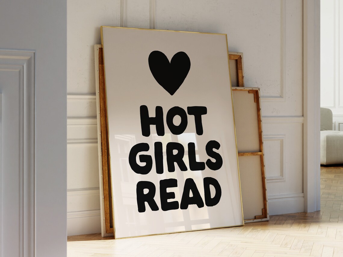 Hot Girls Read Black Heart Book Quote Bookish Wall Decor Reader Gift Poster - Image 3