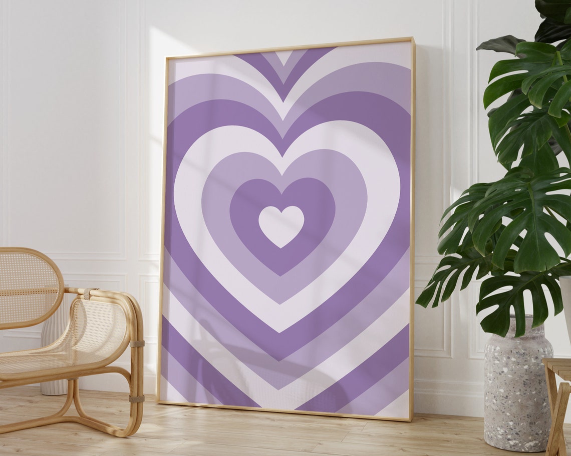 Pastel Purple Concentric Hearts Retro Y2K Aesthetic Wall Poster