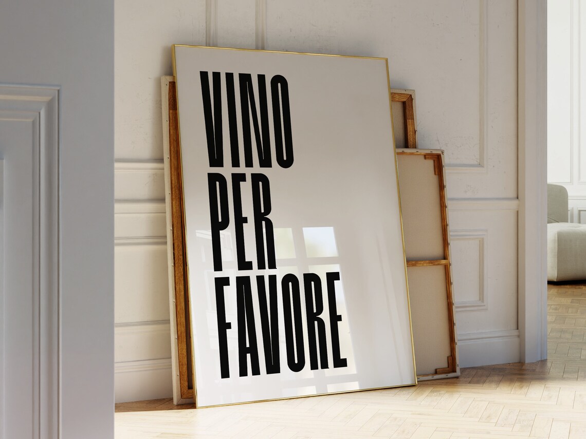 Italian Wine Quote Print Bar Cart Decor Wine Lover Print Funny Wine Quote Art Print Retro Italian Food Poster