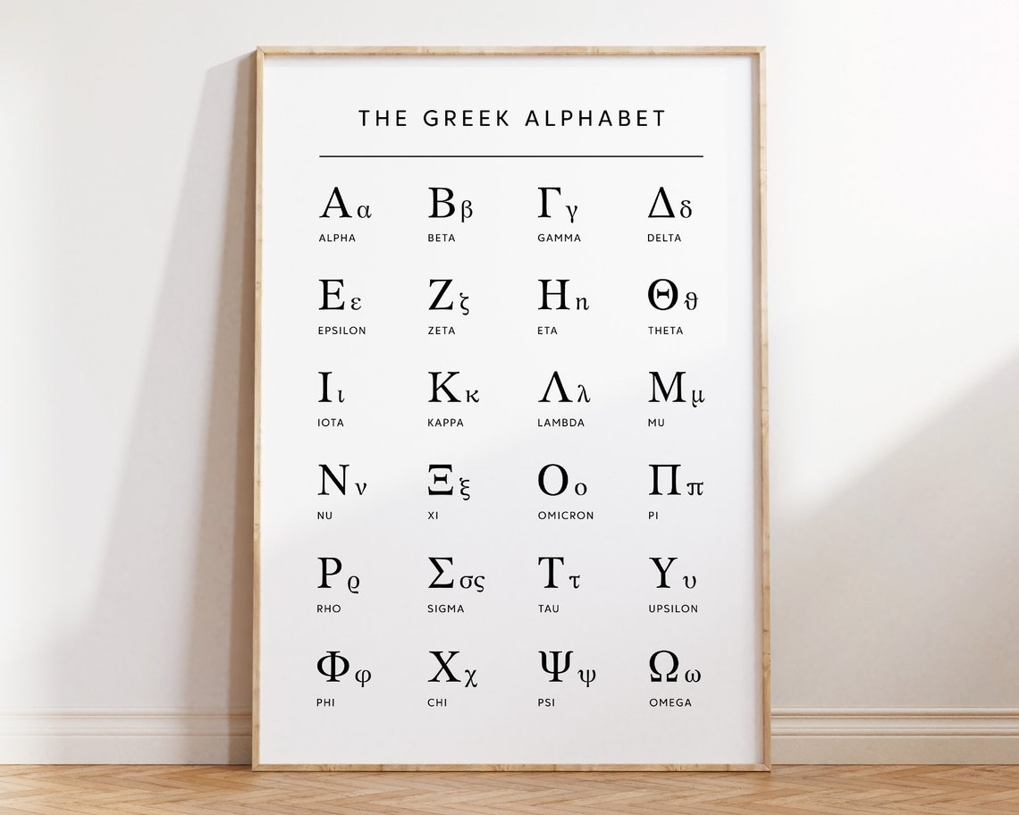 The Greek Alphabet Chart Minimalist Black White Letters Poster