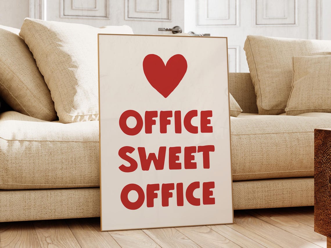 Office Sweet Office Red Heart Retro Typographic Work Desk Poster - Image 2
