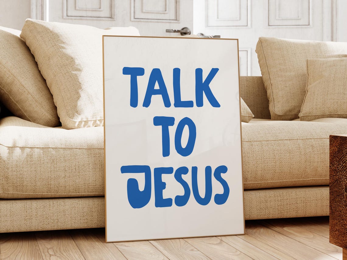 Talk To Jesus Bright Blue Hand Lettered Prayer Cheerful Poster - Image 2