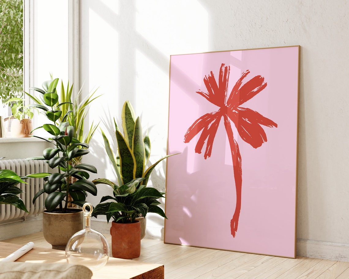 Pink Palm Tree Wall Art Tropical Art Print Coastal Wall Art Boho Beach Art Print Beach House Decor Aesthetic Print - Image 2