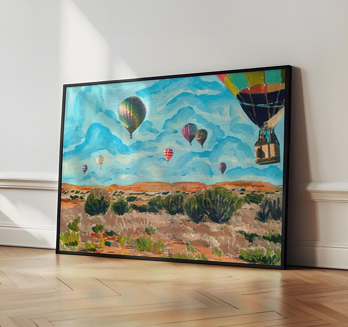 New Mexico Balloons Vintage Desert Landscape Art Print