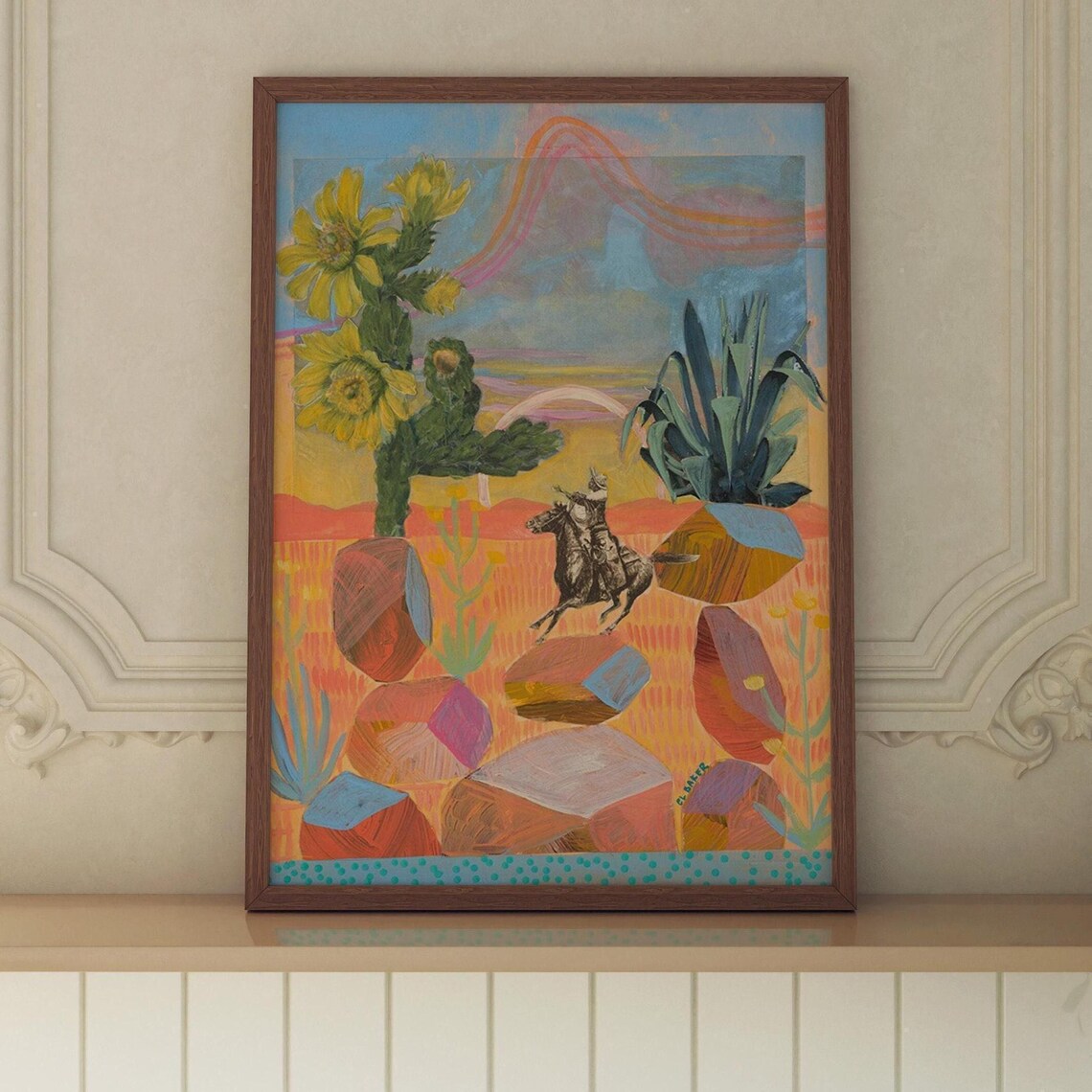 Southwestern Desert Landscape Poster, Cowboy Cactus Collage