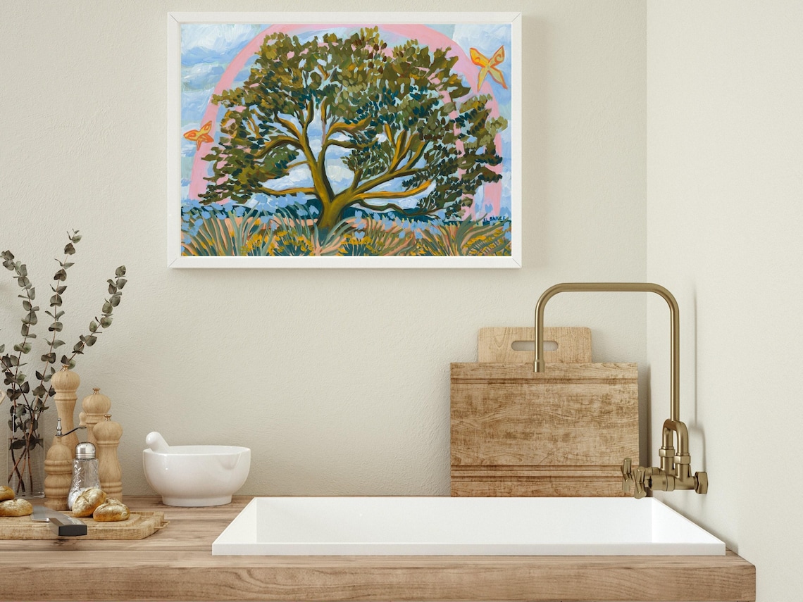Live Oak Tree Rainbow Travel Poster, Texas Hill Country