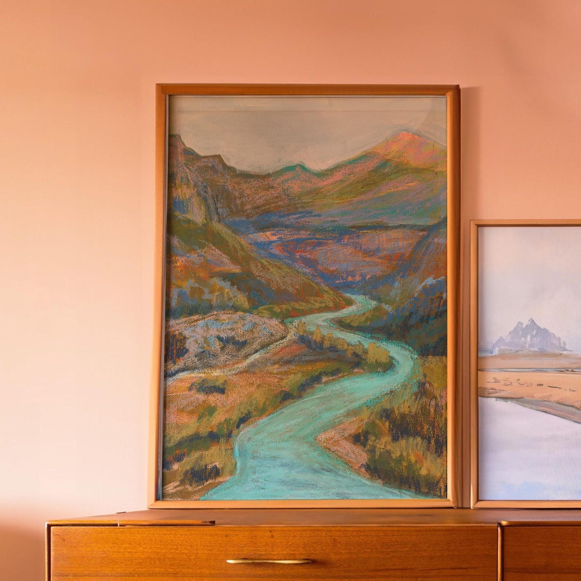 Pastel Mountain River Valley Impressionist Landscape Art Print