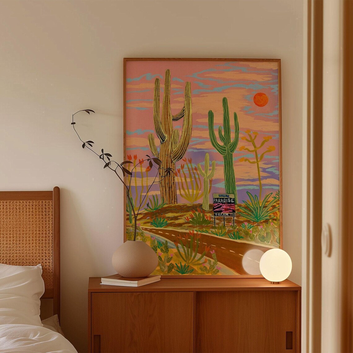 Saguaro Cactus Highway Vintage Desert Landscape Art Print