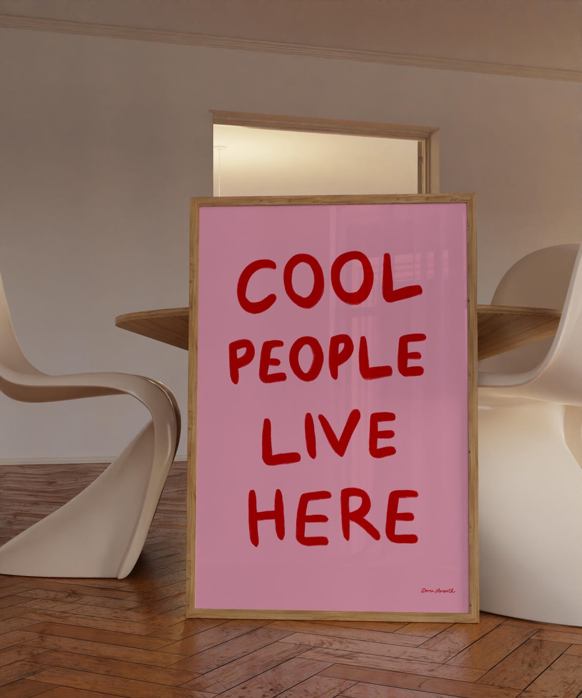 Cool People Live Here Bold Red Pink Typography Quote Art Poster - Image 3
