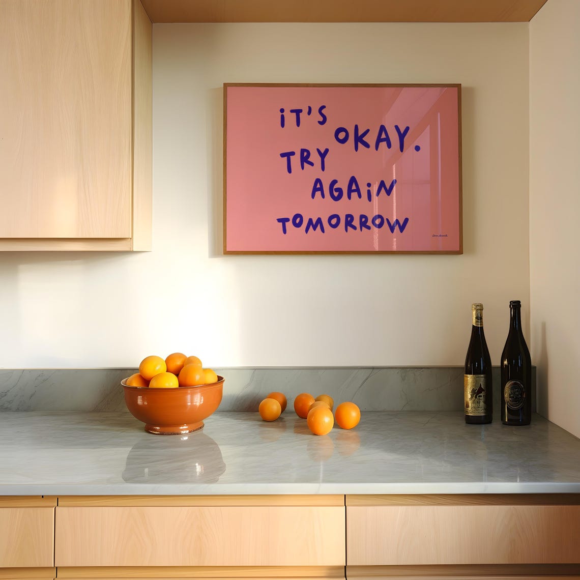Its Okay Try Again Tomorrow Gentle Blue Pink Quote Art Poster - Image 2