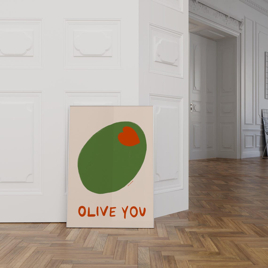 Olive You Cute Green Olive Pun Funny Kitchen Foodie Wall Poster - Image 3