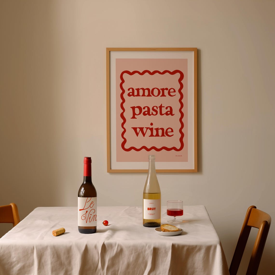 Amore Pasta Wine Pink Italian Foodie Quote Wall Decor Poster - Image 4