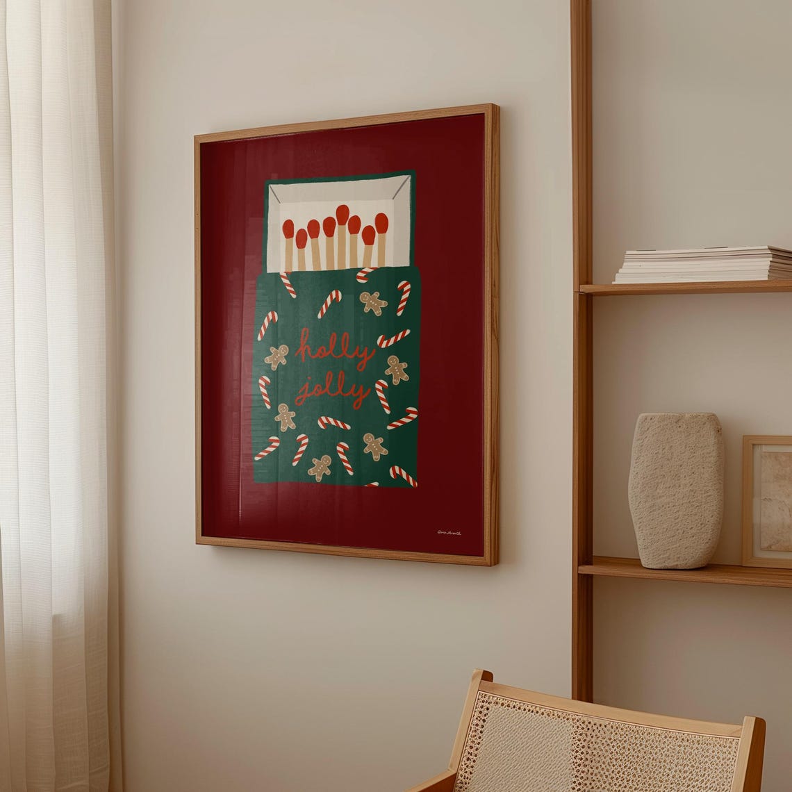 Holly Jolly Matchbox Christmas Gingerbread Candy Cane Art Poster - Image 4