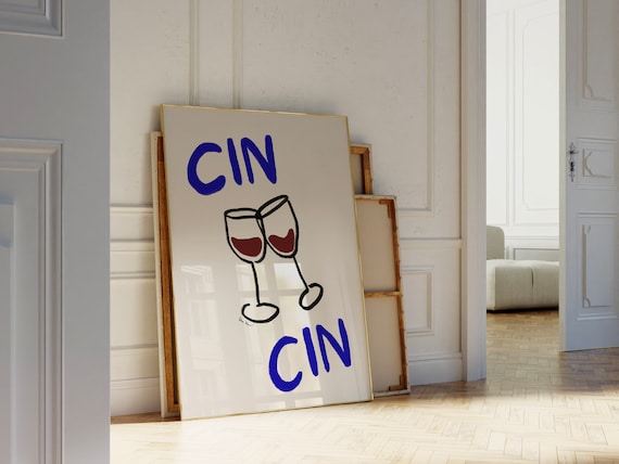 Cin Cin Cheers Clinking Wine Glasses Italian Bar Cart Poster