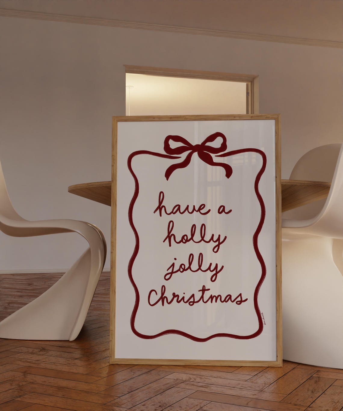 Have a Holly Jolly Christmas Red Script Bow Ribbon Art Poster - Image 2