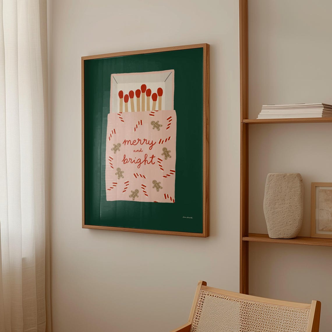 Merry and Bright Christmas Matchbox Gingerbread Green Poster - Image 3