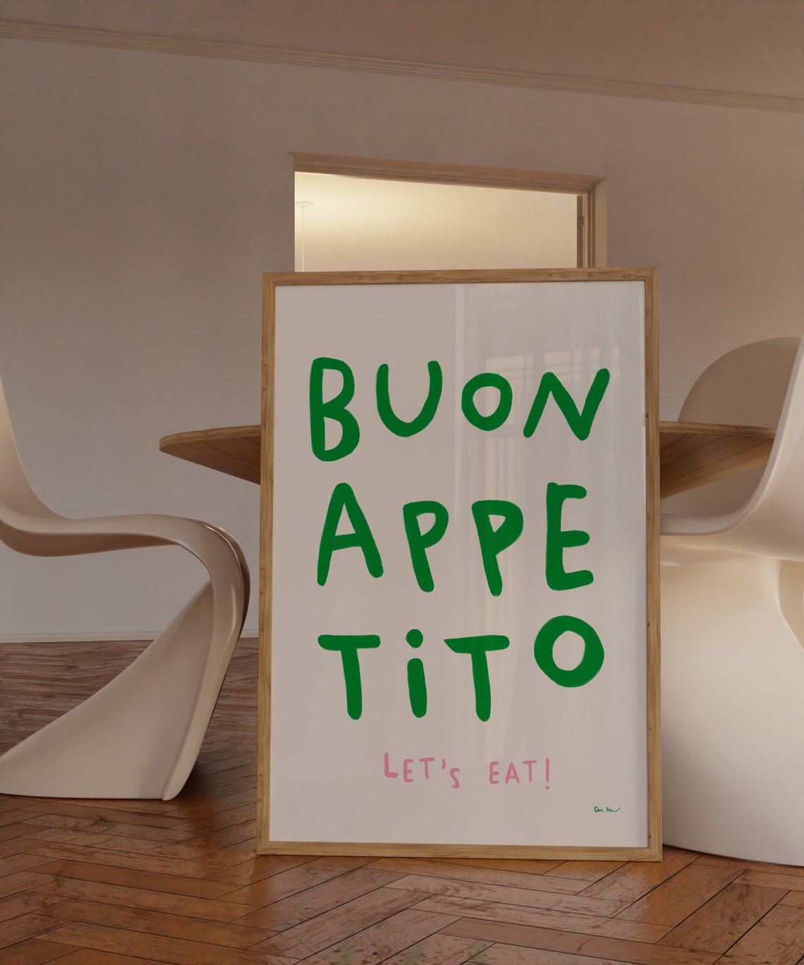Buon Appetito Lets Eat Green Hand Lettered Italian Kitchen Poster - Image 3