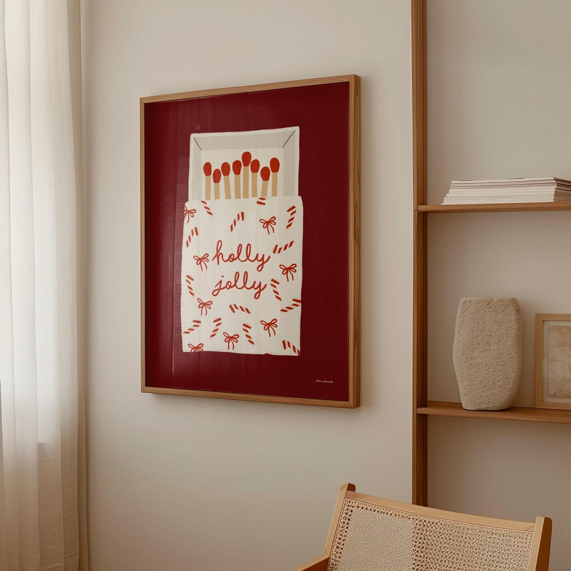 Holly Jolly Christmas Matchbox Art Candy Cane Bows Red Poster - Image 4