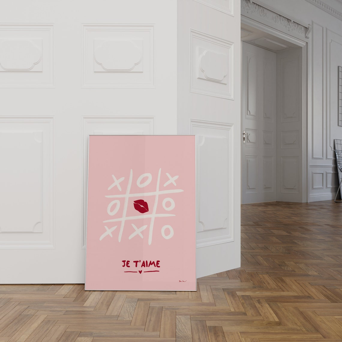 Je Taime Tic Tac Toe Pink Lips French Love Typography Poster - Image 4