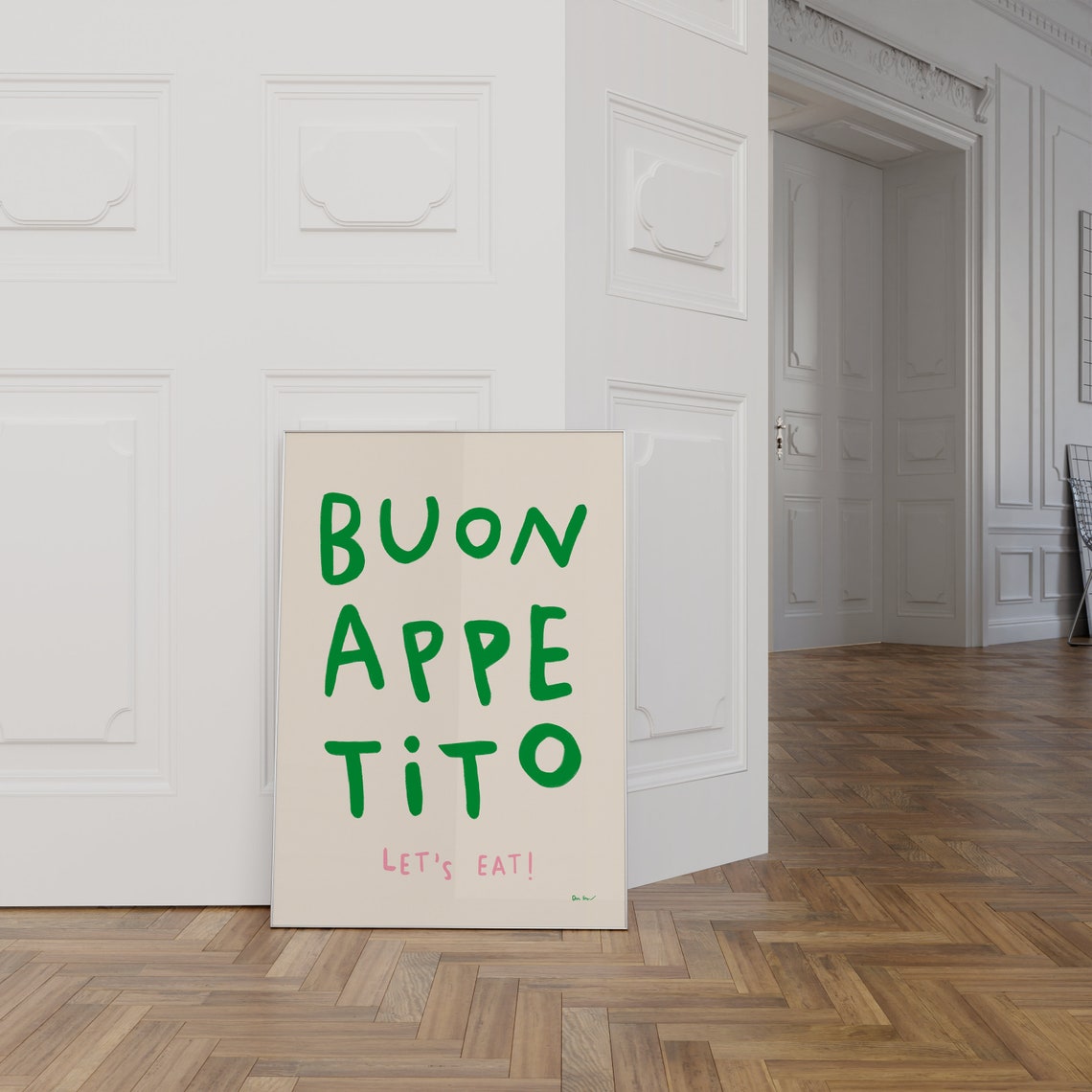 Buon Appetito Lets Eat Green Hand Lettered Italian Kitchen Poster - Image 2