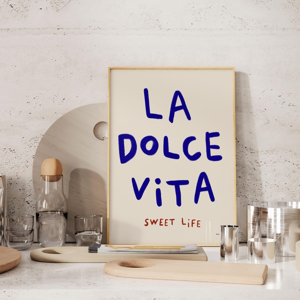 La Dolce Vita Italian Quote Hand Lettered Blue Kitchen Poster - Image 4
