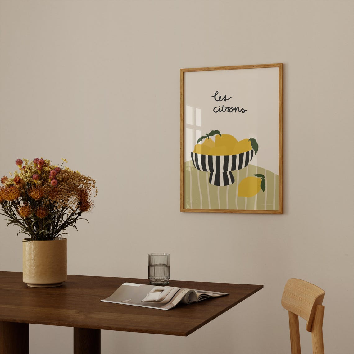 Les Citrons Lemon Bowl Striped French Still Life Kitchen Poster - Image 3