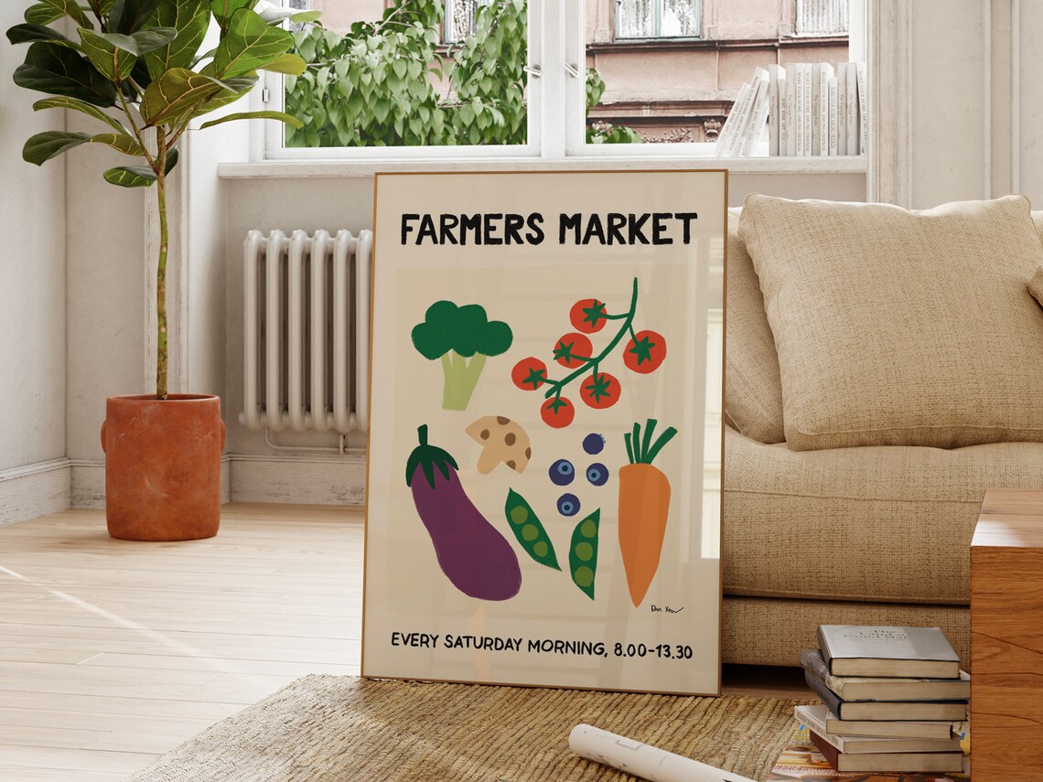 Farmers Market Saturday Morning Colorful Veggie Illustration Poster - Image 4