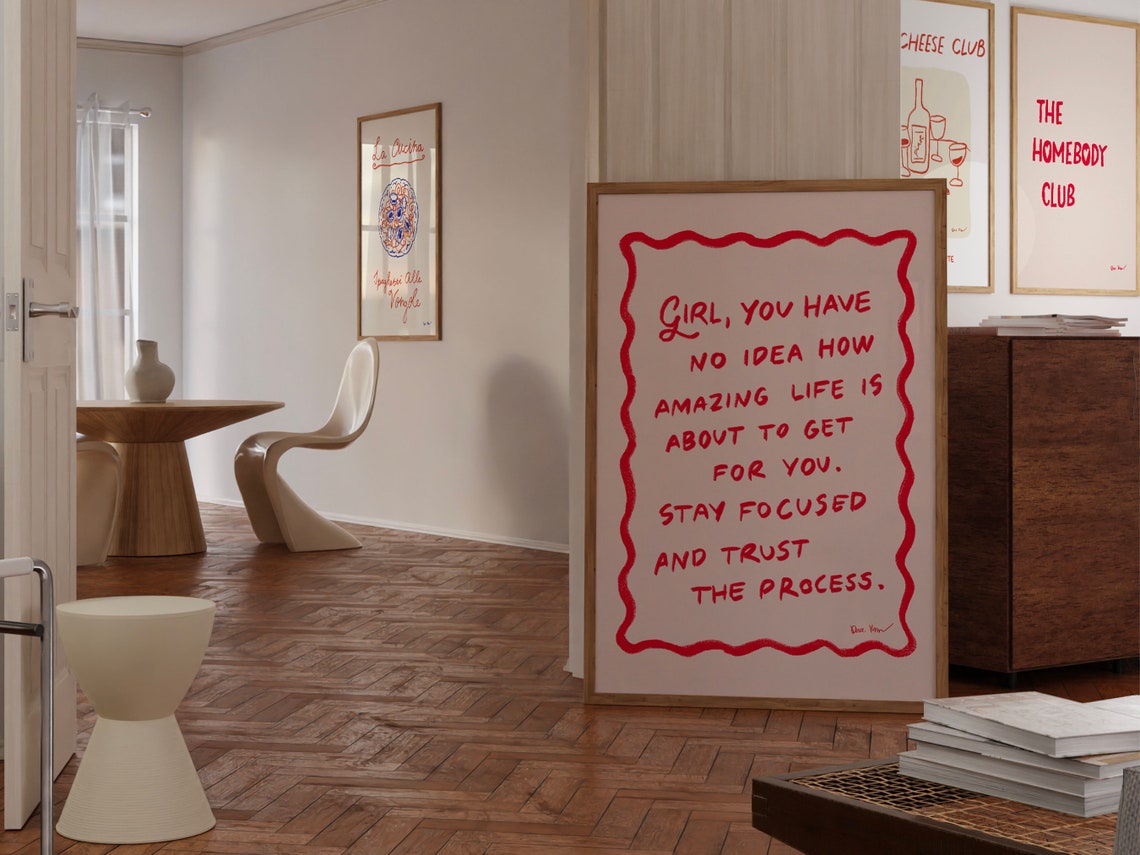 Girl You Have No Idea Manifestation Pink Red Wavy Quote Poster - Image 2