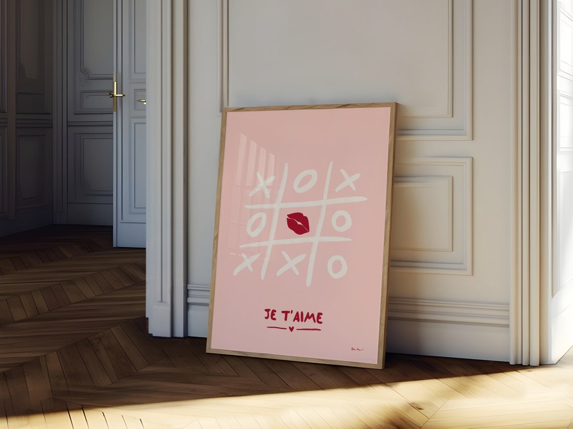 Je Taime Tic Tac Toe Pink Lips French Love Typography Poster