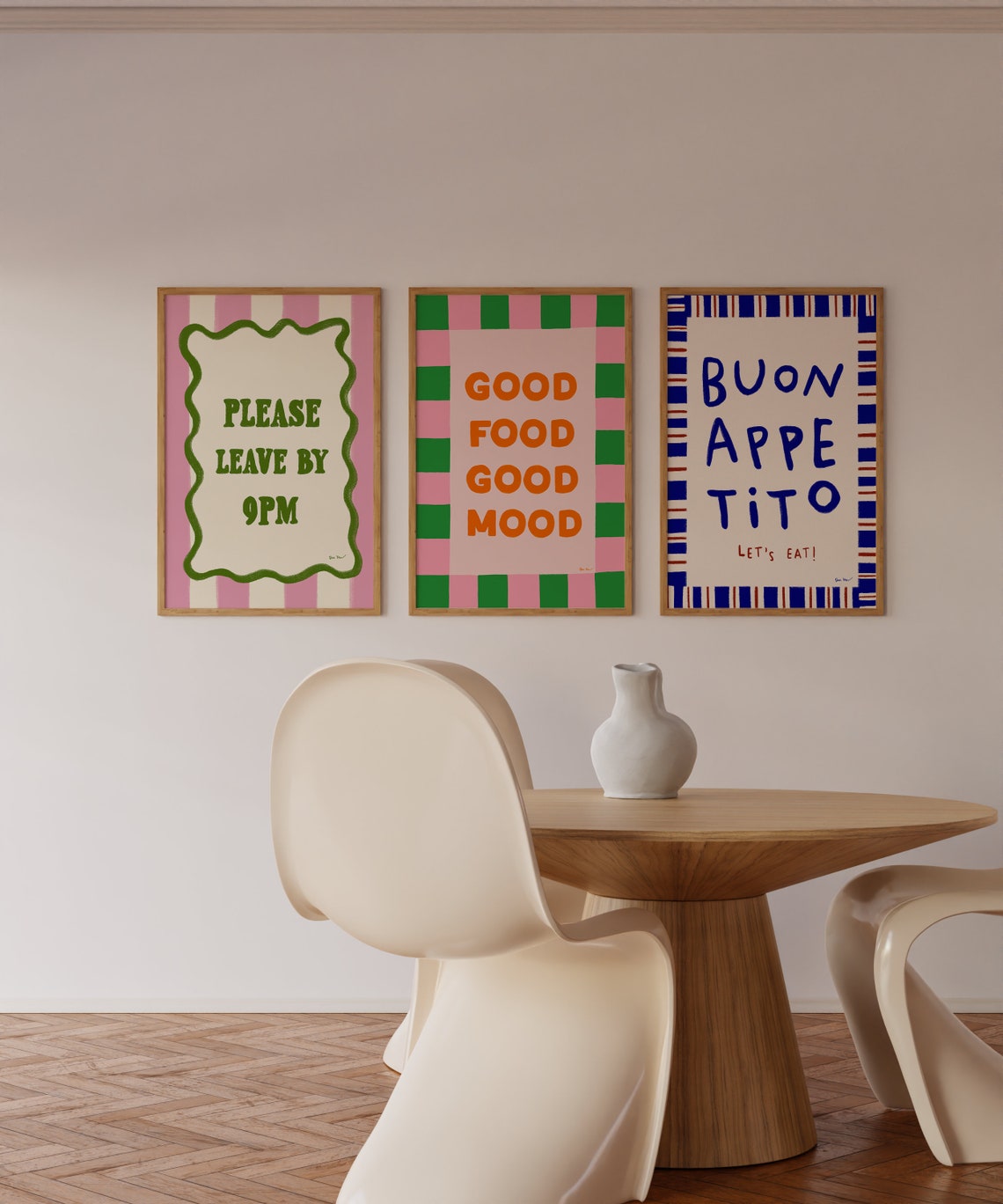Good Food Good Mood Green And Pink Checkerboard Kitchen Poster - Image 2