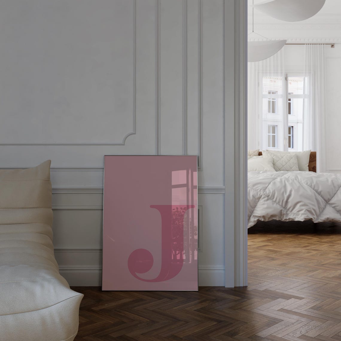 Letter J Pink Alphabet Initial Monogram Typography Art Poster - Image 2