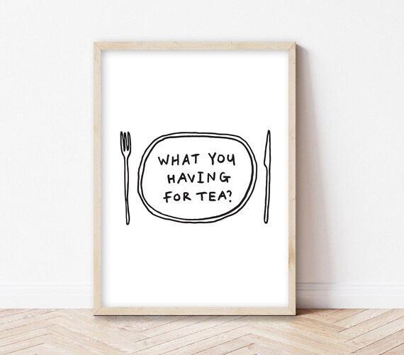 What You Having for Tea Plate Cutlery Funny British Quote Wall Art