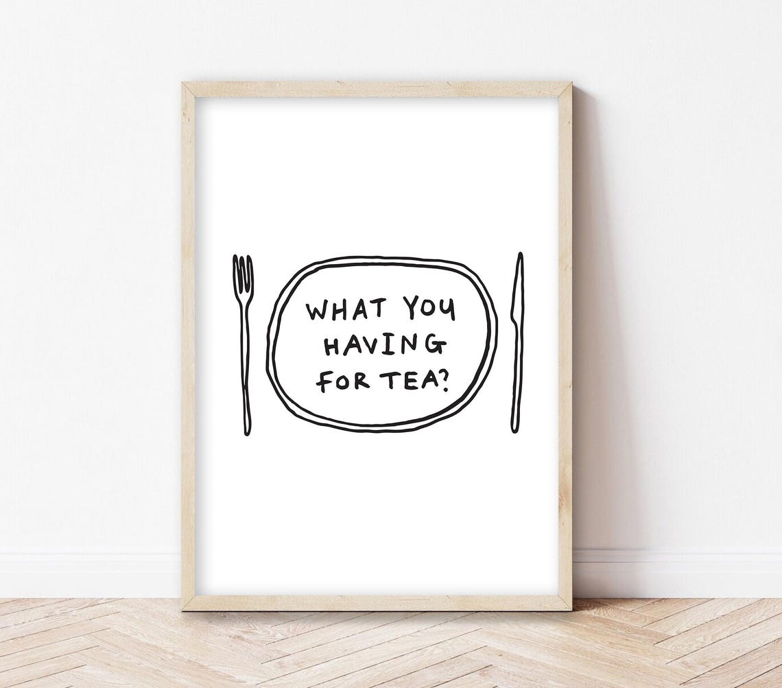 What You Having for Tea Plate Cutlery Funny British Quote Wall Art