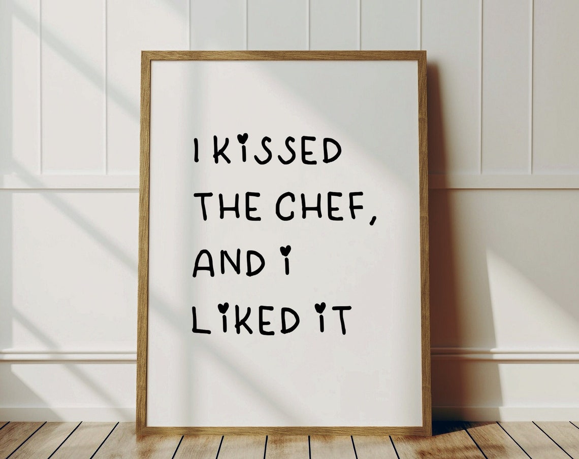 Kissed The Chef Print Kitchen Decor Cute Cooking Art Wall Minimalist Gift 1