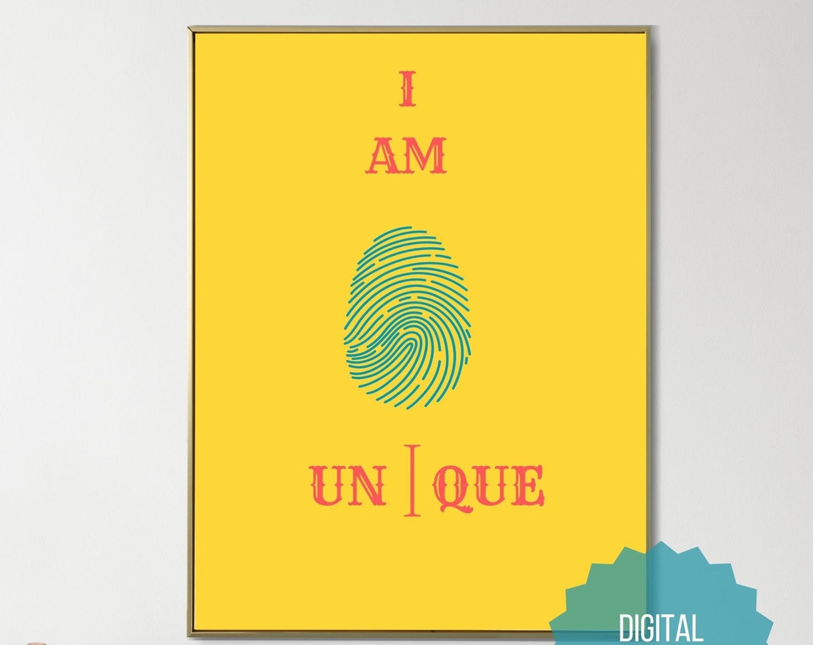 I Am Unique Fingerprint Motivational Quote Bright Yellow Poster